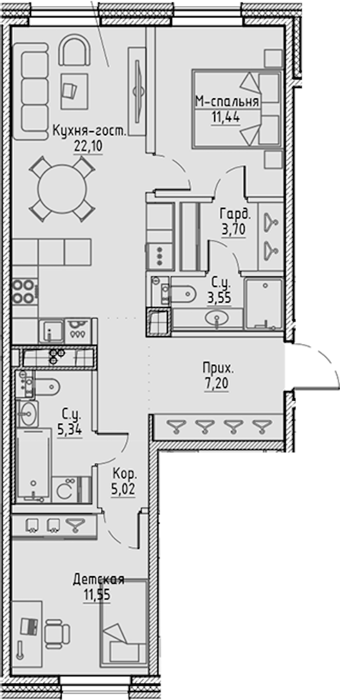 2-комнатная квартира 69.9 м², 5/10 эт., ЖК «LEGENDA Сампсониевский 32»